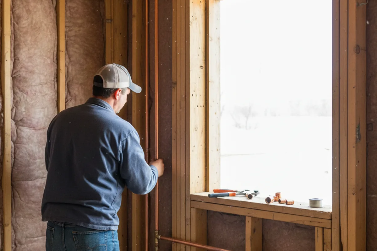 Licensed plumber running new copper supply lines in a Ulysses home